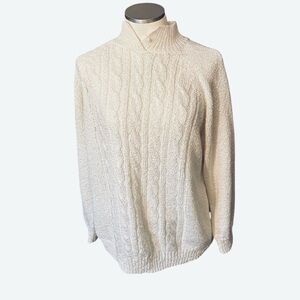 Vintage Cozy White Cable Knit Turtleneck Sweater Size XL